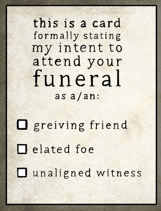 FUNERAL INTENT POST CARD